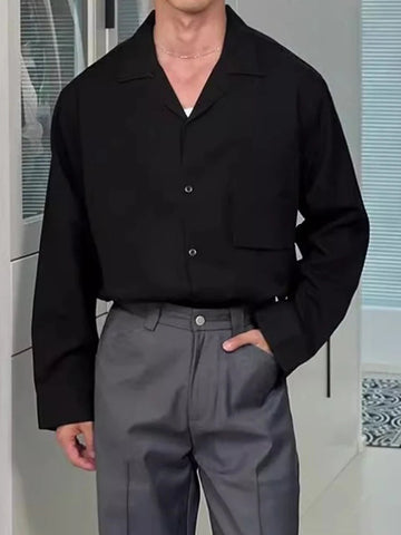 AIDASE  -  Long Sleeve Button-up Pocket Solid Color Shirt For Mens Spring Summer Outdoor Casual Breathable Top Stylish Men Cuba Neck Shirts aidase-shop